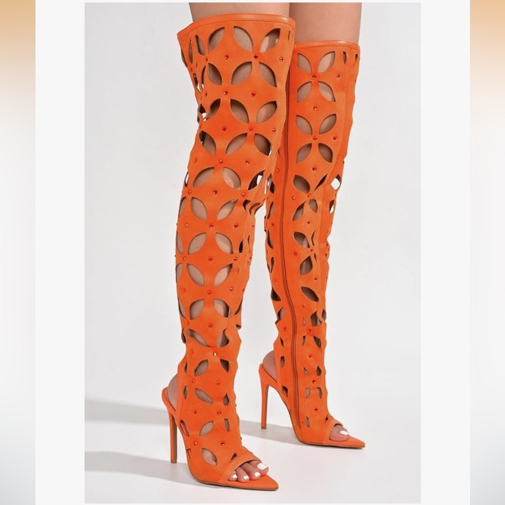 •CAPE ROBBIN• “Diana” Peep Open Toe Thigh High Stiletto Heel Boots // NIB